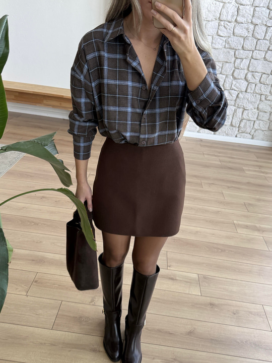 Kahverengi Kaşe Mini Etek