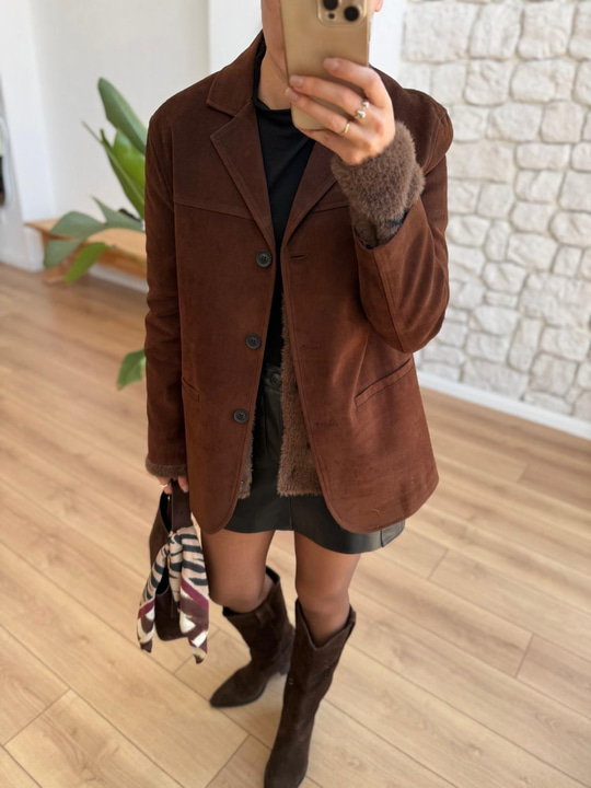 Kahverengi Süet Blazer Ceket