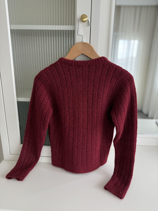 Kaplama Düğmeli Saç Örgülü Bordo Hırka