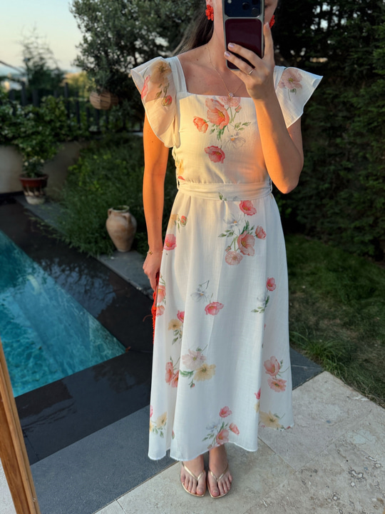 Katty Beyaz Floral Desen Elbise