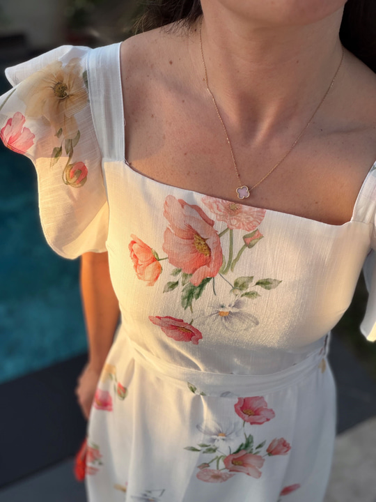 Katty Beyaz Floral Desen Elbise