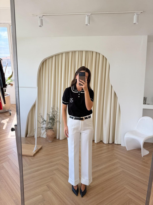 Kemerli Duble Paça Pantolon - Beyaz