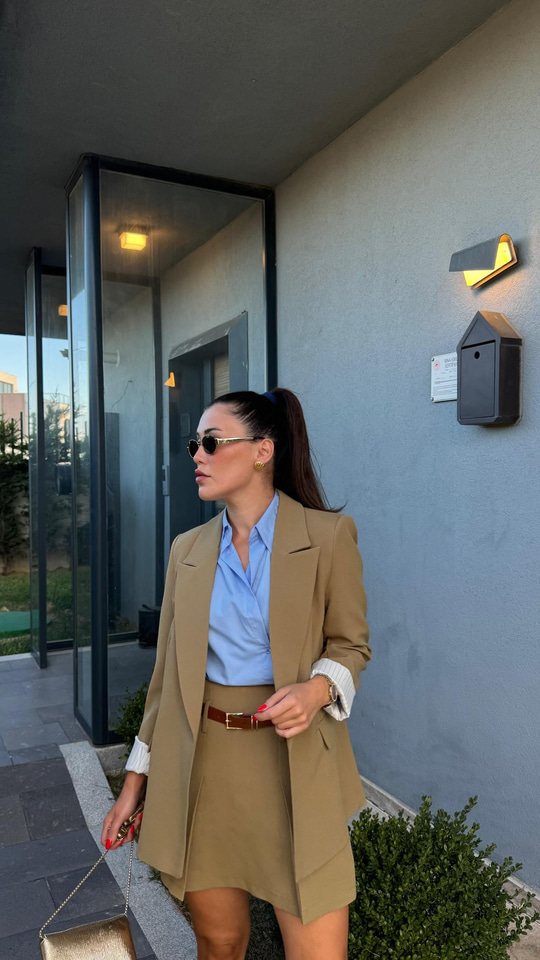 Kemerli Yağ Yeşili Şort Etek