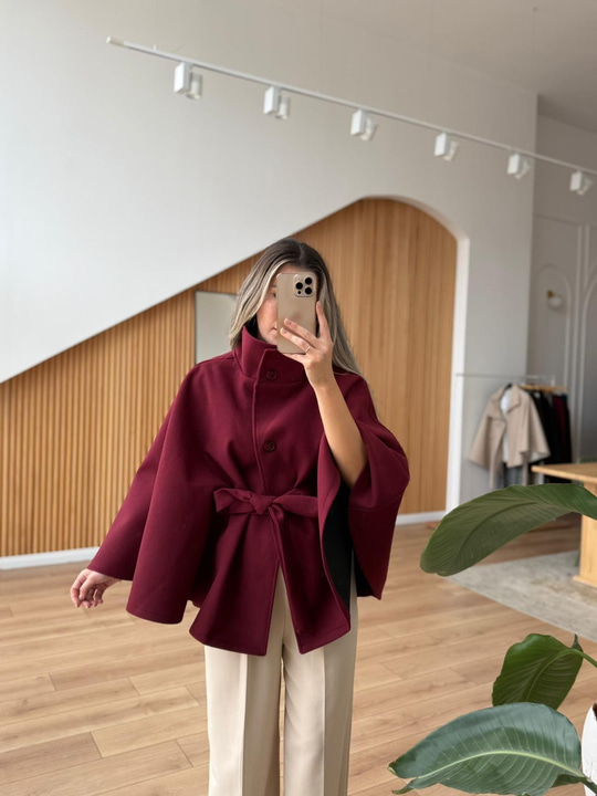 Kuşaklı Bordo Kaşe Panço