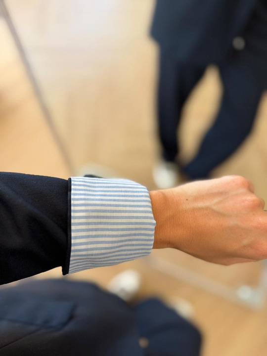 Lacivert Gömlek Garnili Blazer Ceket-Pantolon Takım