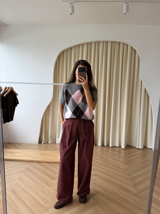 Lavi Ekose Desen Pantolon - Bordo
