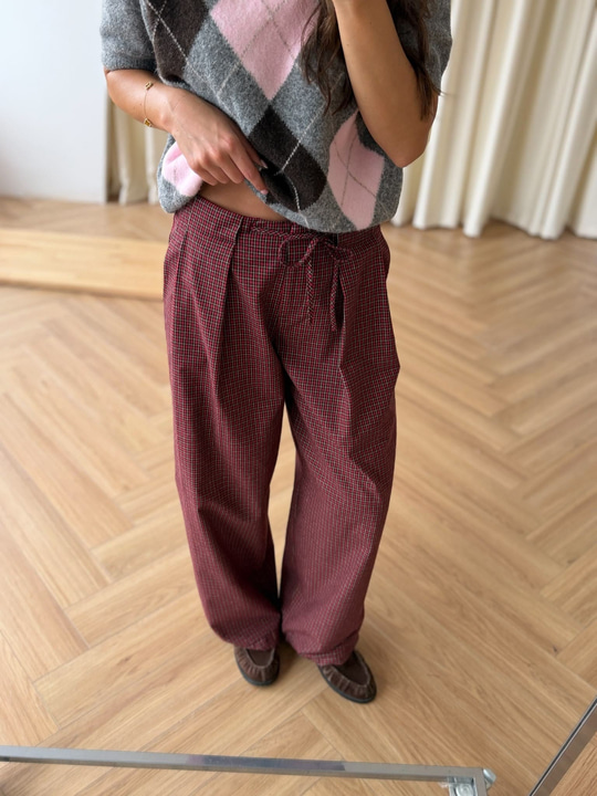 Lavi Ekose Desen Pantolon - Bordo