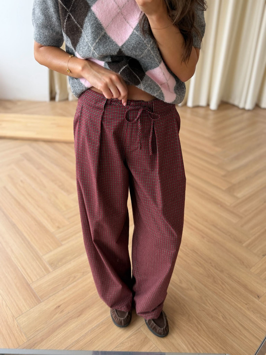 Lavi Ekose Desen Pantolon - Bordo
