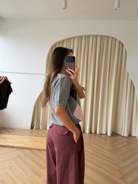 Lavi Ekose Desen Pantolon - Bordo