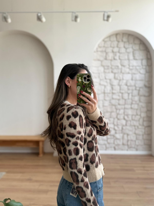 Leopar Desen Hırka