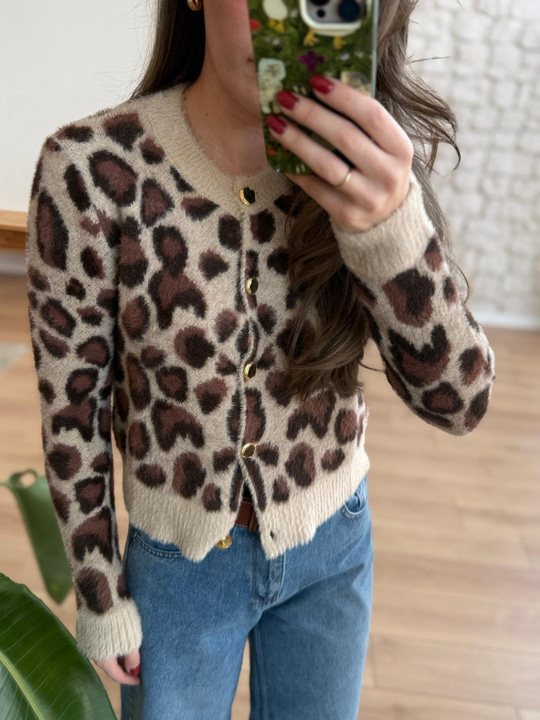 Leopar Desen Hırka