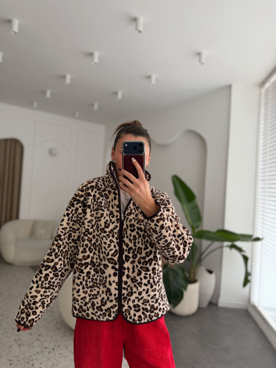 Leopar Desen Kahverengi Biyeli Polar