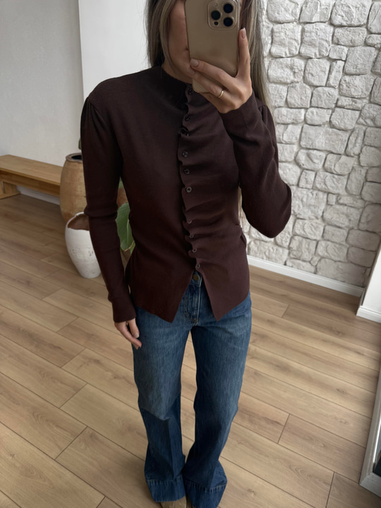 Loli Uzun Kollu Kahverengi Triko Bluz