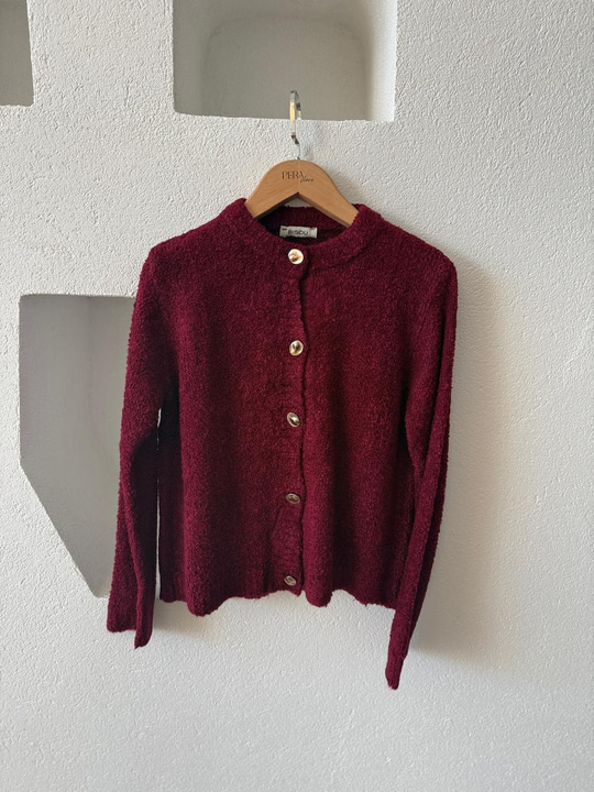Metal Düğmeli  Buklet Bordo Hırka
