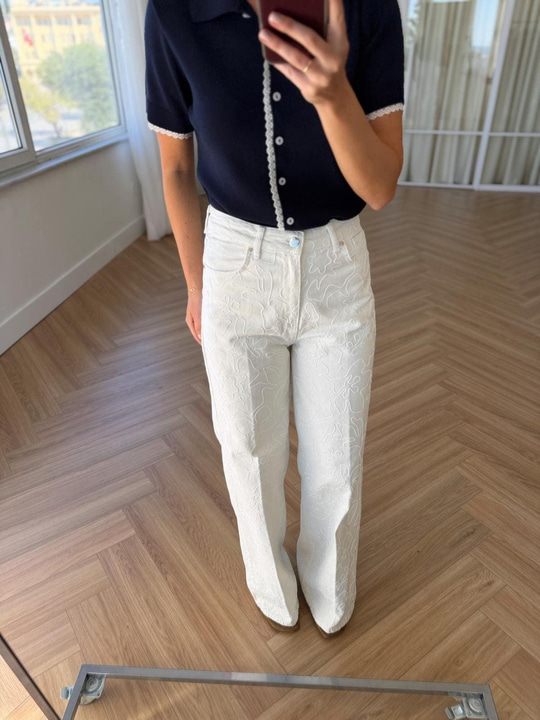 Nakış Desen Ekru Jean