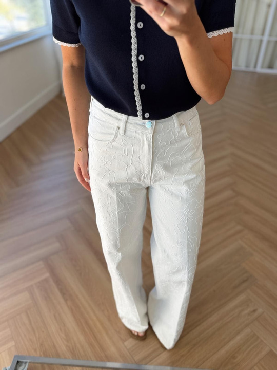 Nakış Desen Ekru Jean