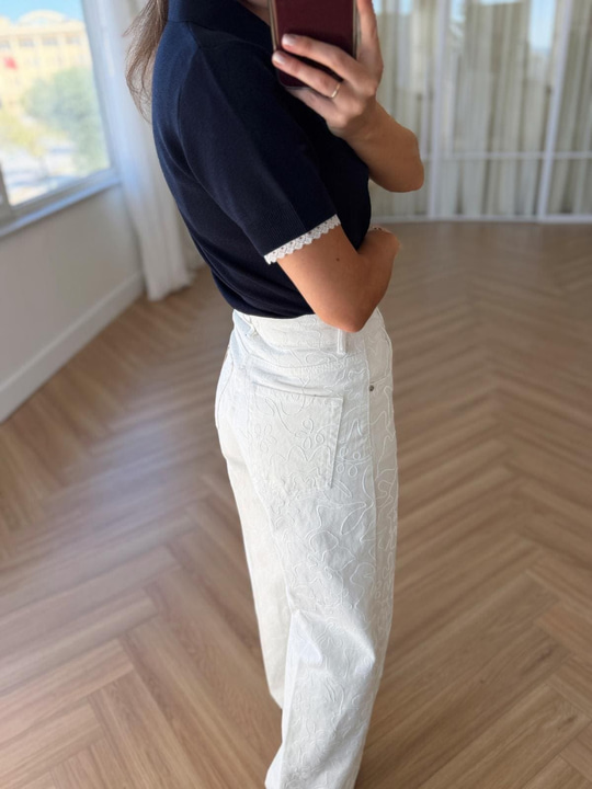 Nakış Desen Ekru Jean