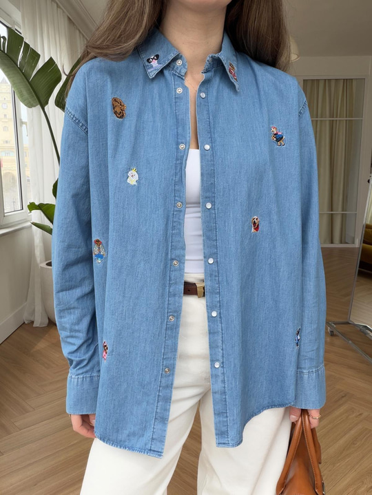 Nakışlı Denim Gömlek