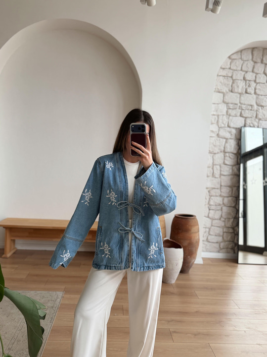 Nakışlı Kot Ceket