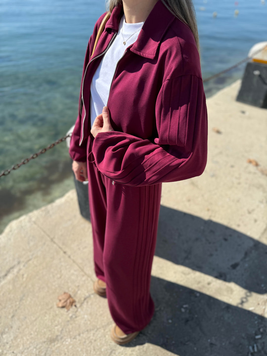 Nervürlü Modal Sweatshirt ve Pantolon Takım