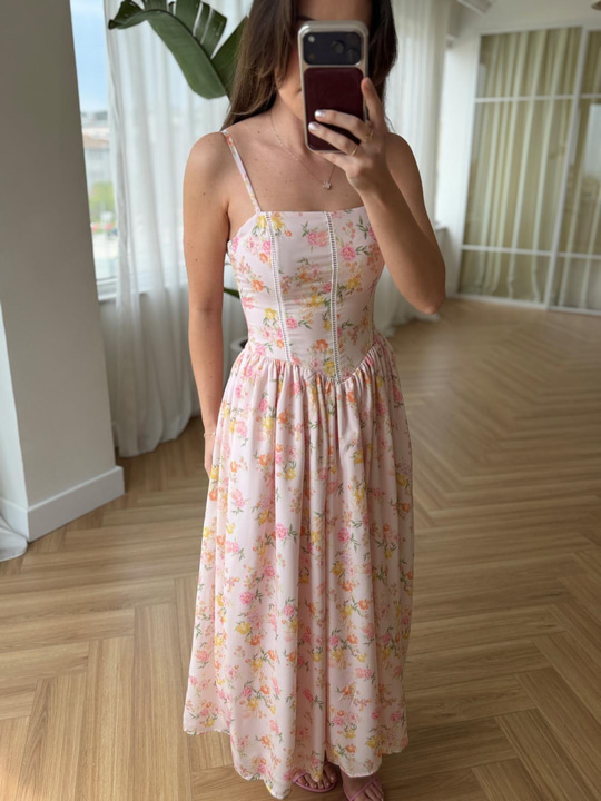 Nosa Pinkly Floral Desen Elbise