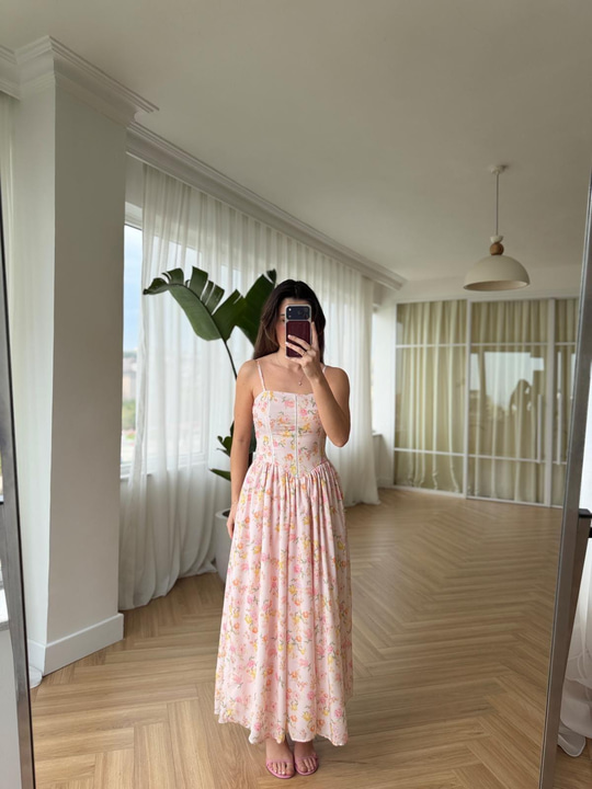 Nosa Pinkly Floral Desen Elbise