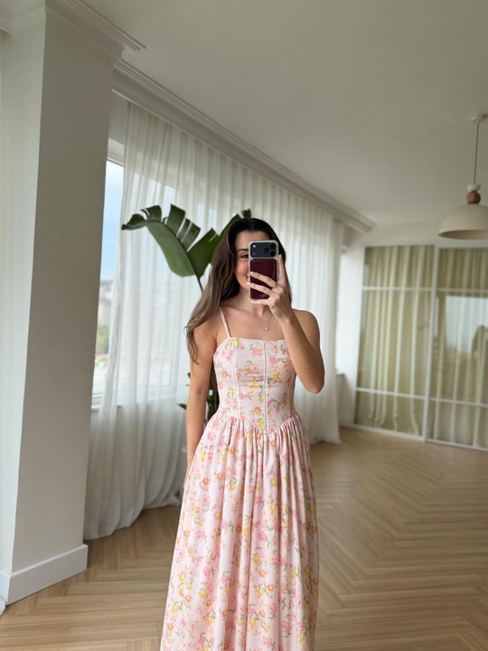 Nosa Pinkly Floral Desen Elbise