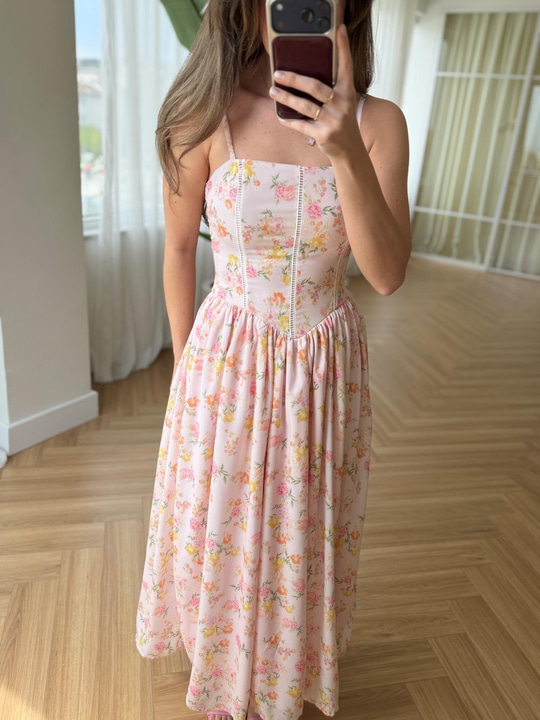 Nosa Pinkly Floral Desen Elbise