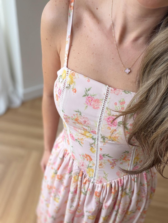 Nosa Pinkly Floral Desen Elbise