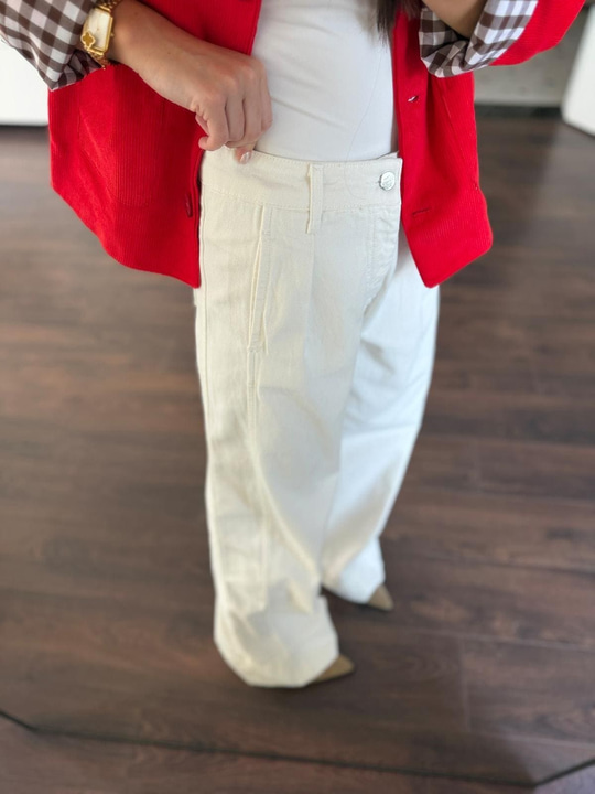 Pile Detaylı Ekru Jean