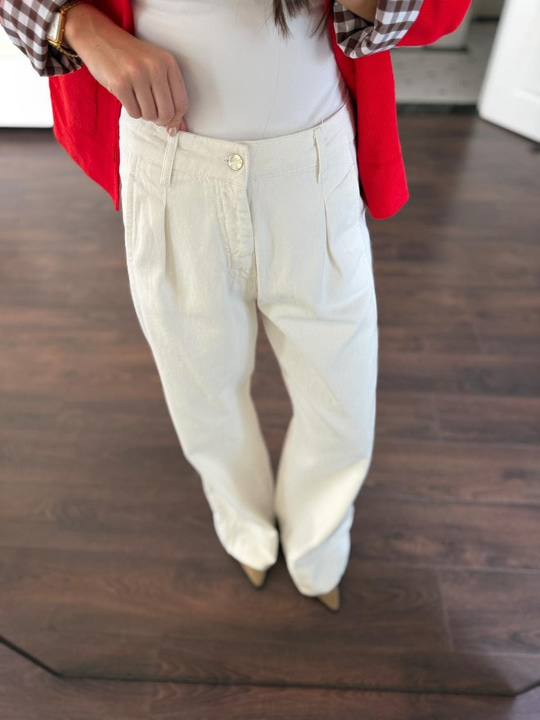 Pile Detaylı Ekru Jean