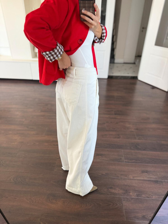 Pile Detaylı Ekru Jean
