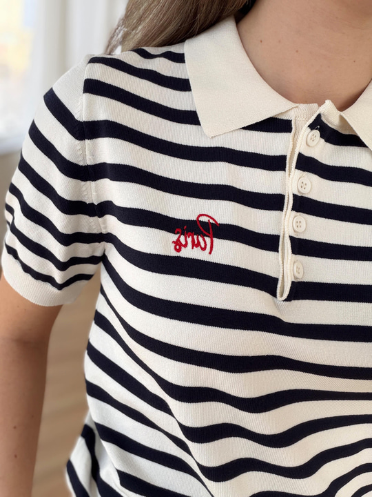 Polo Yaka Lacivert Çizgili Triko
