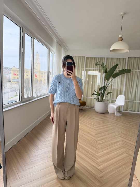 Premium Poliviskon Kumaş Camel Pantolon