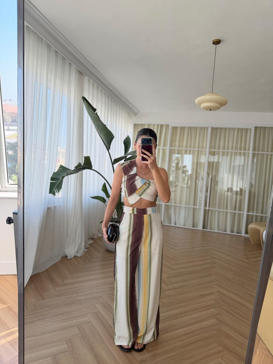 Renk Geçişli Crop ve Pantolon Takım