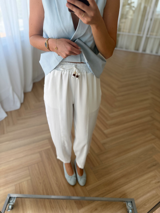 Rouge Beli Lastikli Ekru Pantolon