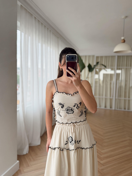 Ruby Nakışlı Keten Takım