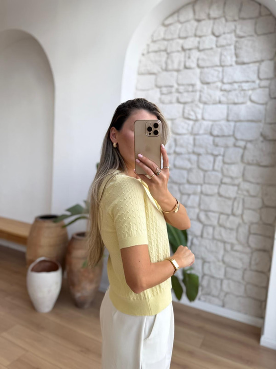 Saç Örgüsü Sarı Triko Bluz