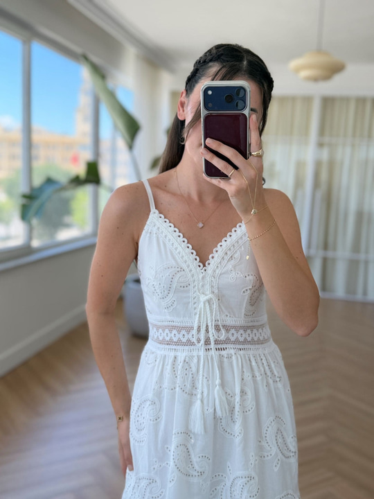 Santorini Püsküllü Beyaz Elbise