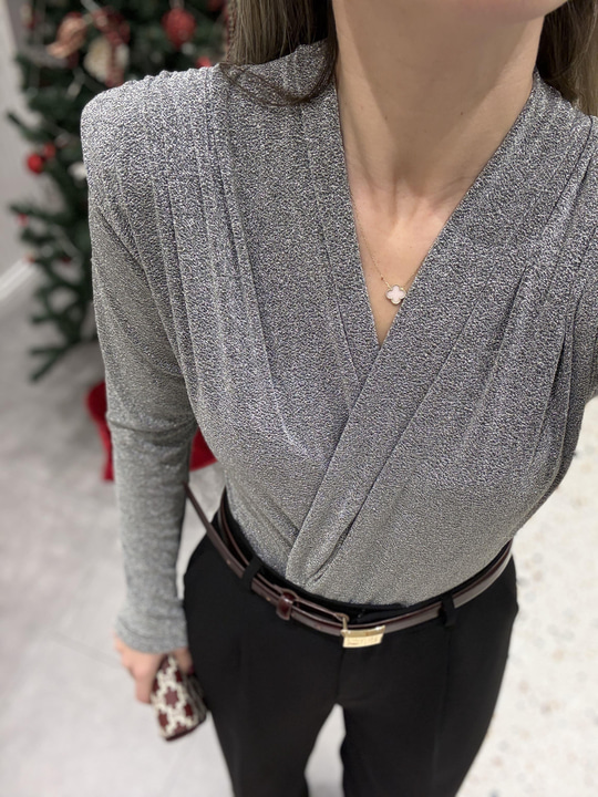 Simli Gri Bodysuit