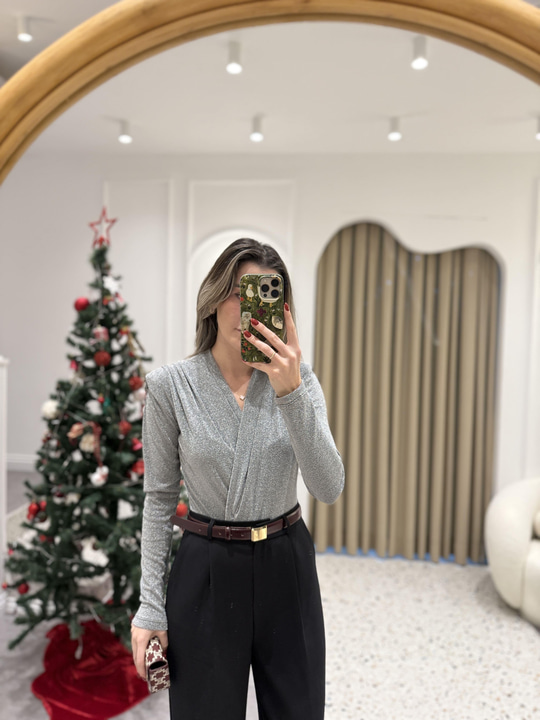 Simli Gri Bodysuit