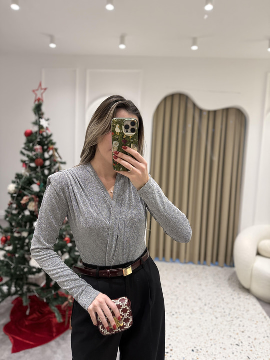 Simli Gri Bodysuit