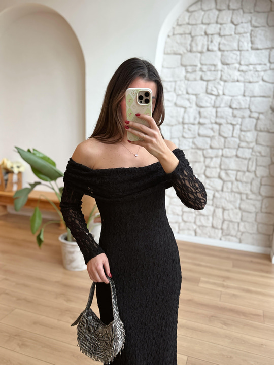 Sofia Siyah Dantel Elbise