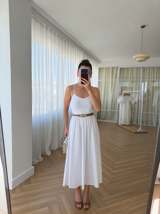 Taba Kemerli Garnili Elbise