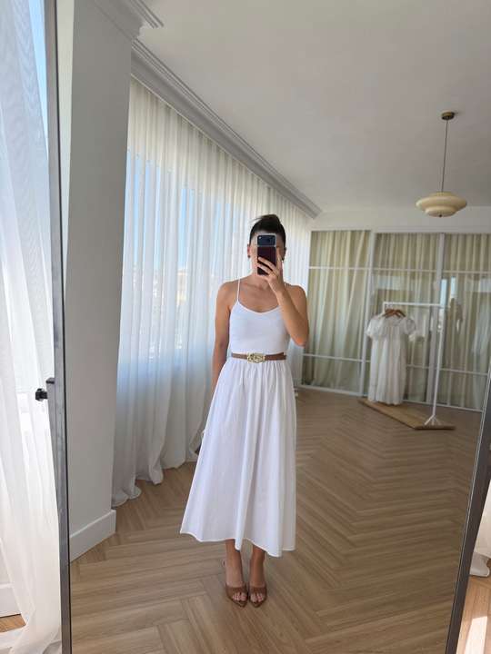 Taba Kemerli Garnili Elbise