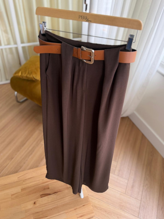 Taba Kemerli Kahverengi Palazzo Pantolon