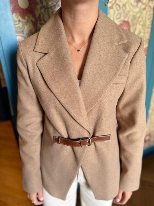 Taba Tokalı Kaşe Blazer Ceket