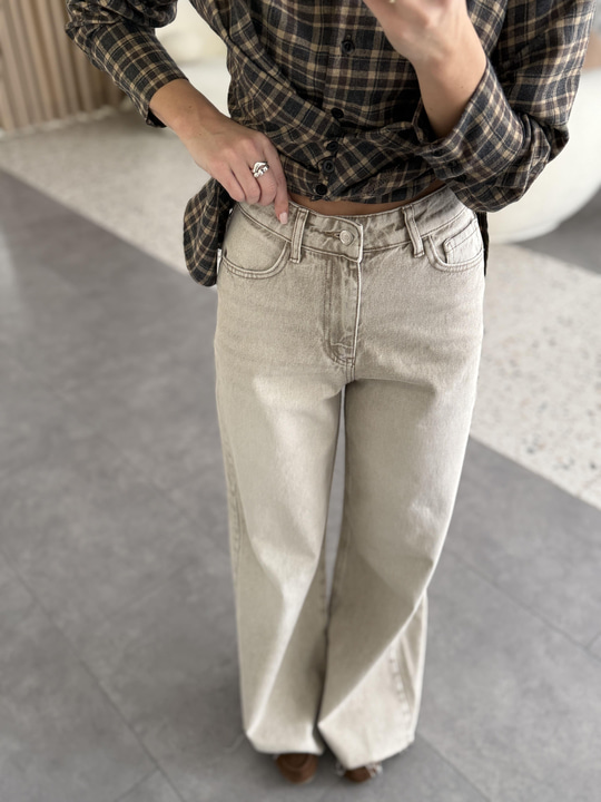 Taş Rengi Wide Leg Jean