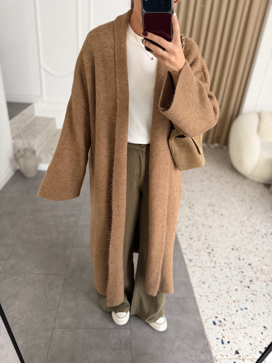 Camel Uzun Triko Hırka