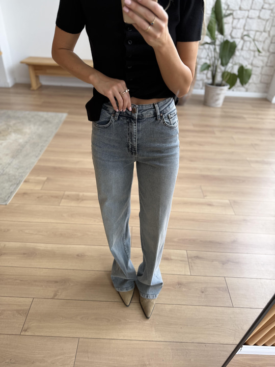 Yıkamalı Geniş Paça Mavi Jean Pantolon